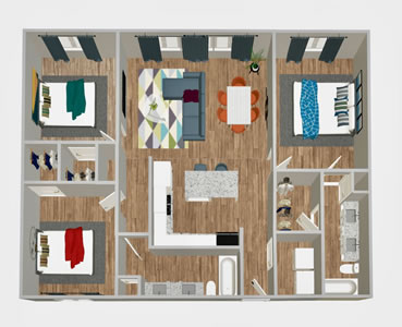 HPA - Three Bedroom / Two Bath - Premium U - 1,170 Sq. Ft.*